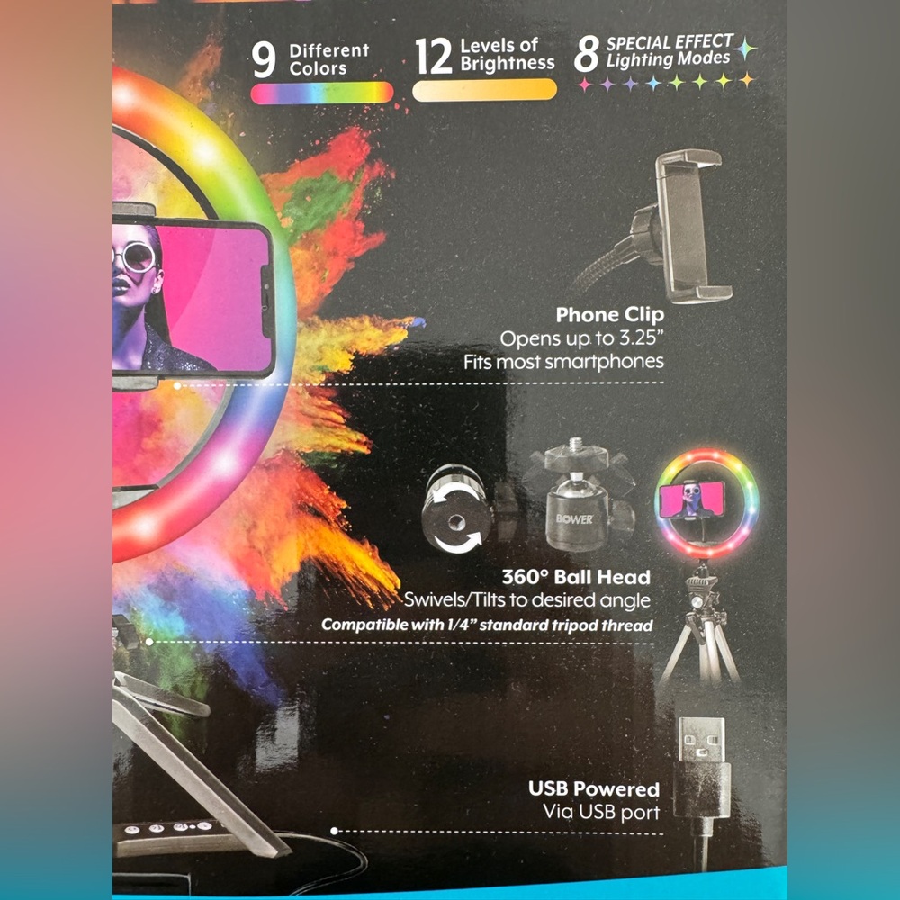Bower 10 Inch RGB Ring Light with Tripod - NIB - Picture 7 of 11